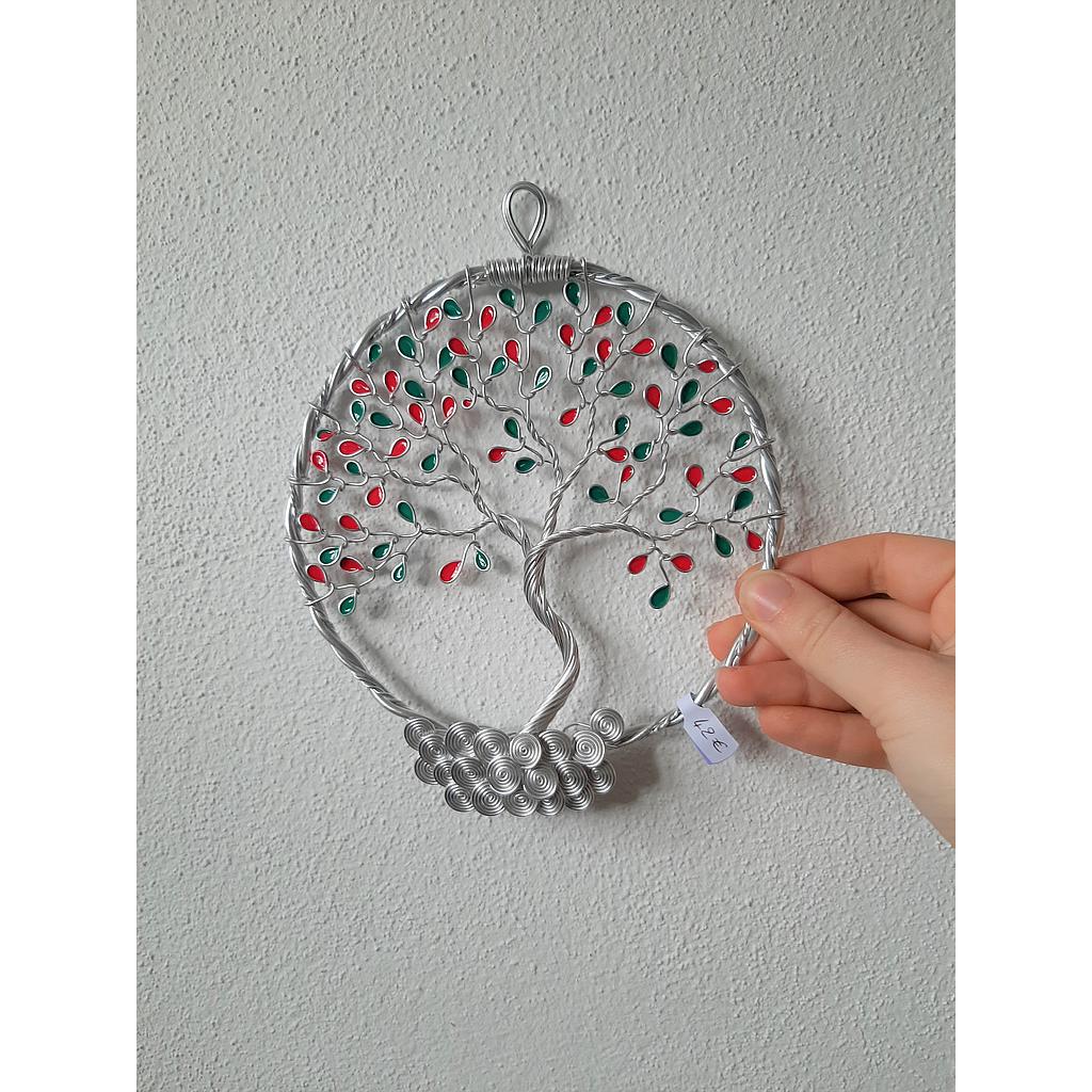 Arbre de vie 15cm fermé argenté -Turquoise et rose